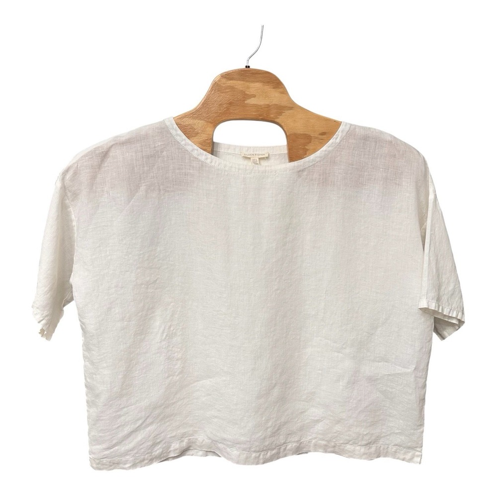 Eileen Fisher 100% Organic Short Sleeve Top Size L Drop Shoulder Boxy Ivory